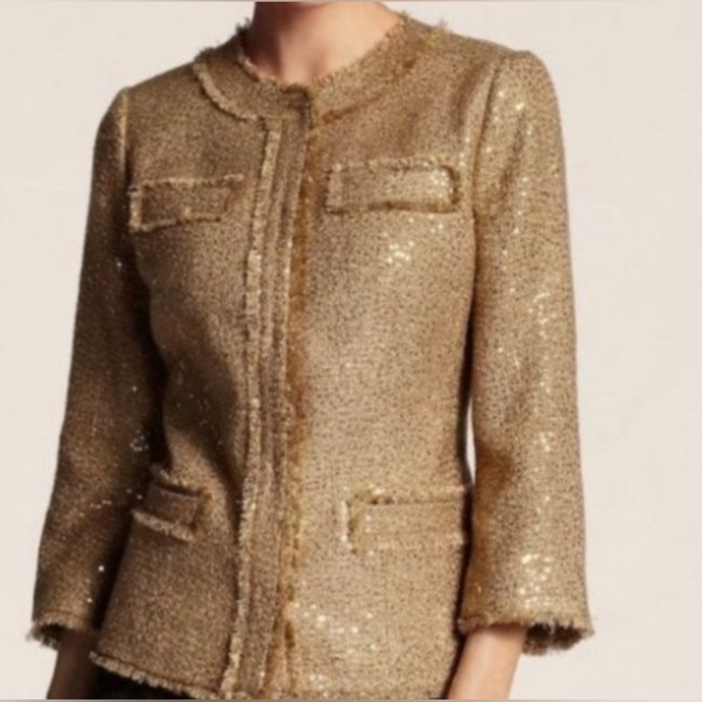 Chico's Gold Sequin Tweed Blazer